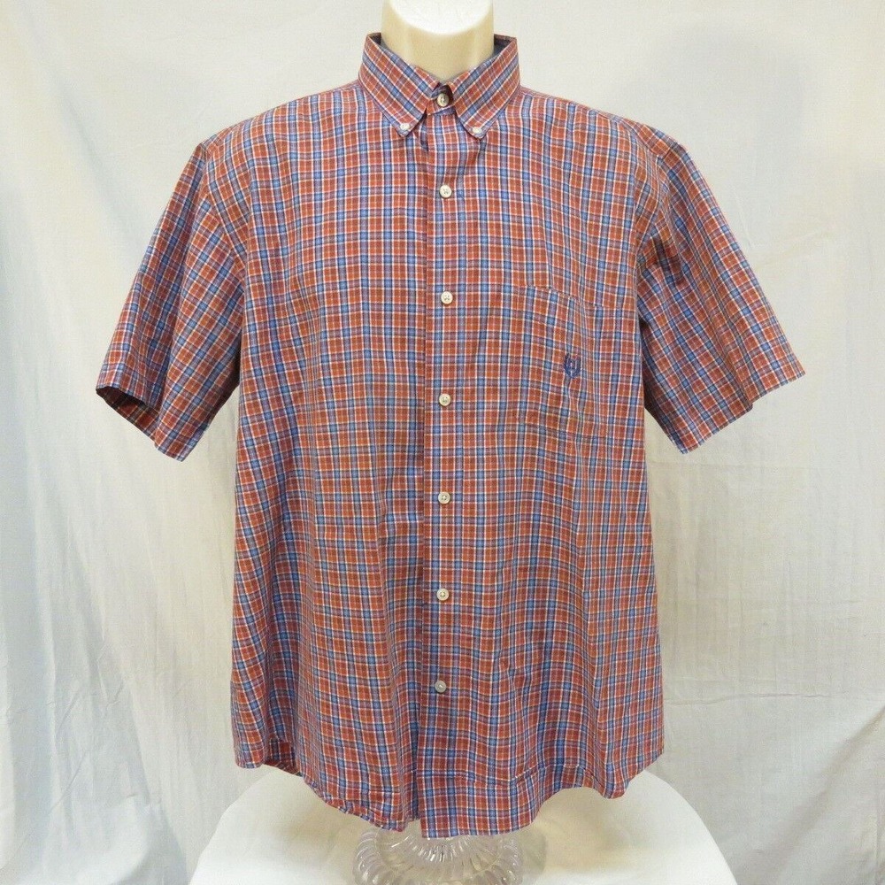 Chaps Easy Care Shirt Button Down Collar Blue Red Plaid Casual Size XL